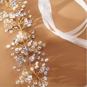 Anthropologie Gold and Silver Crystal Belt Hair Piece Bridal Wedding